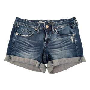 Mossimo Supply Co Distressed Mid Rise Midi Cuffed Hem Jean Shorts Size 25 Womens